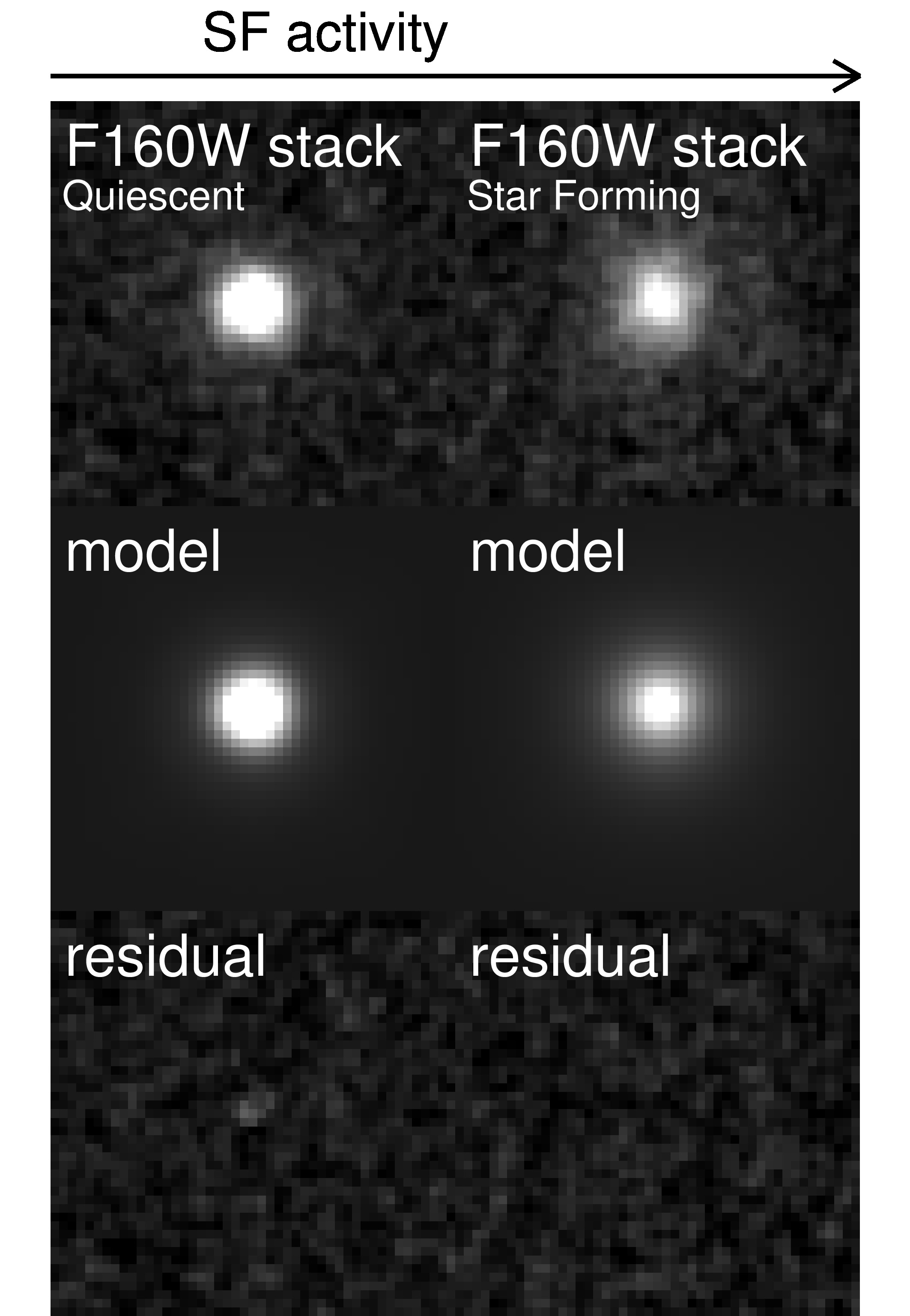 Stacks of all the Z ~ 4 star-forming and quiescent galaxies for which we have F160W imaging.